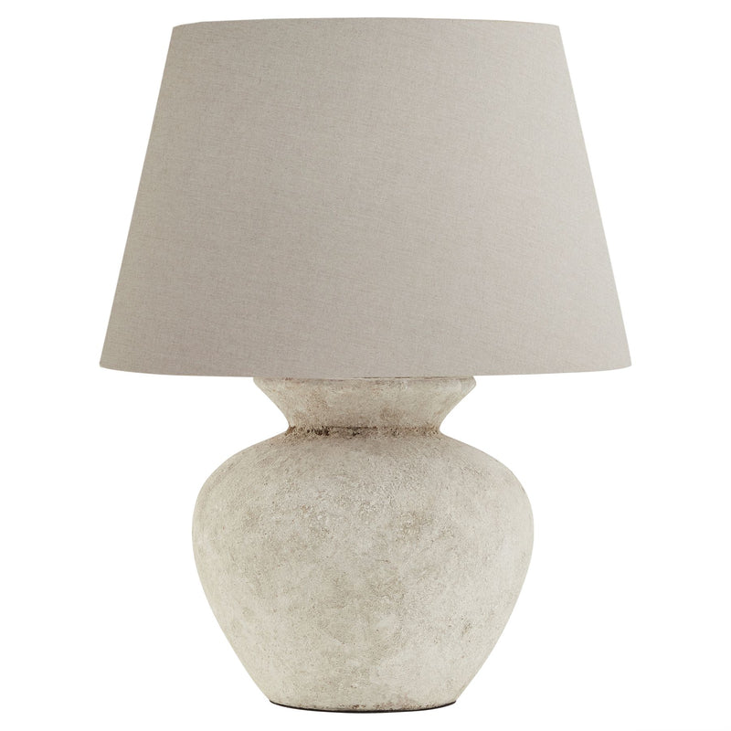 Neutral Aged Stone Table Lamp W/ Linen Shade