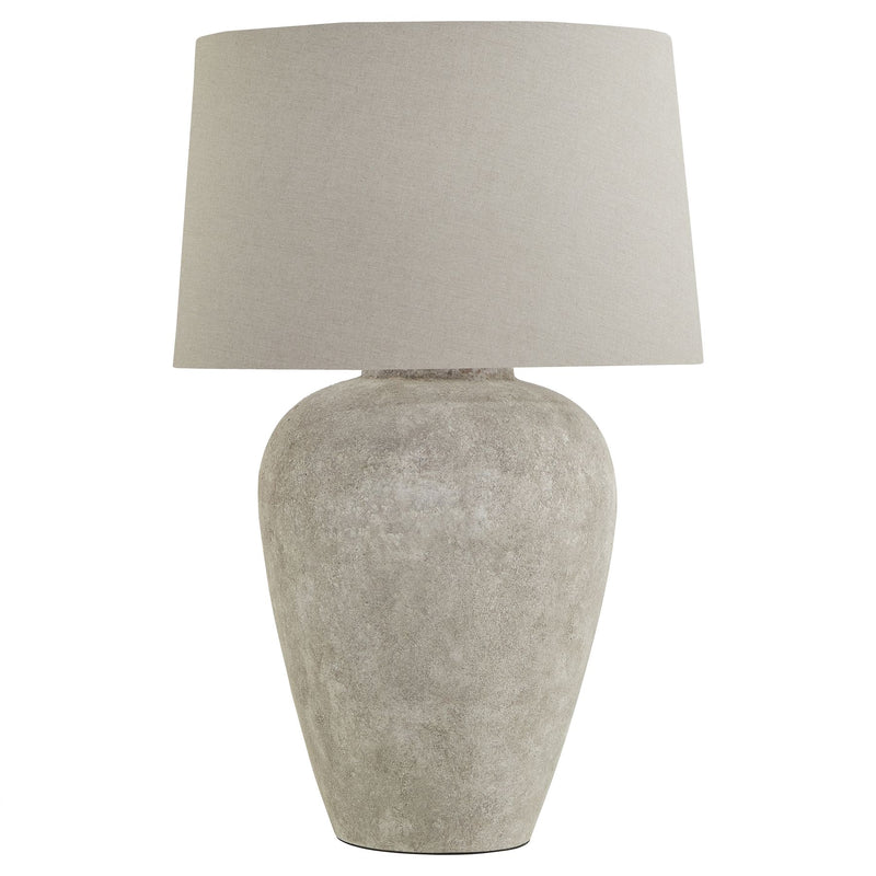 Tall Neutral Aged Stone Table Lamp W/ Linen Shade
