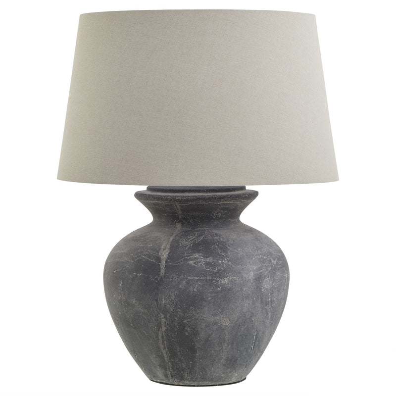 Grey Round Table Lamp W/ Linen Shade