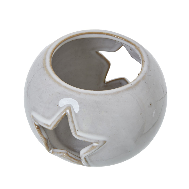 White Glaze Ceramic Star Cut Out Tealight Holder