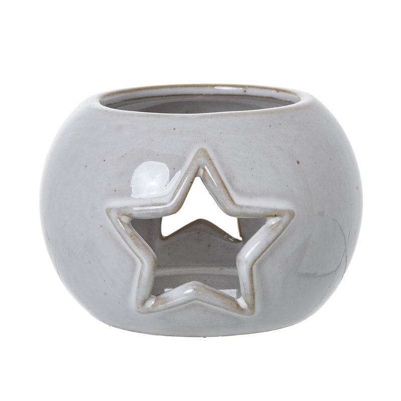 White Glaze Ceramic Star Cut Out Tealight Holder