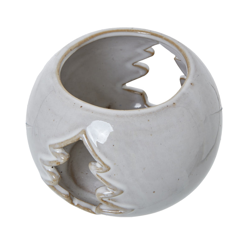 White Glaze Ceramic Tree Cut Out Tealight Holder