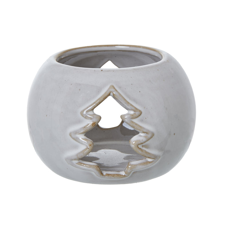 White Glaze Ceramic Tree Cut Out Tealight Holder