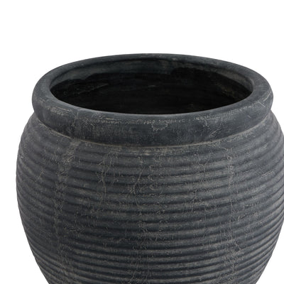 Large Dark Grey Ridged Plant Pot