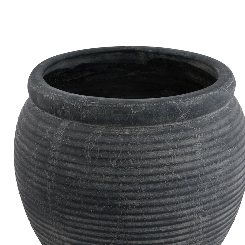 Small Dark Grey Ridged Plant Pot