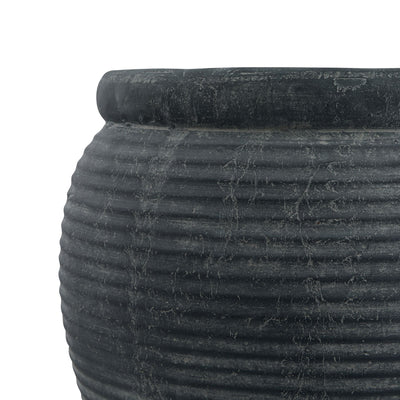 Large Dark Grey Ridged Plant Pot