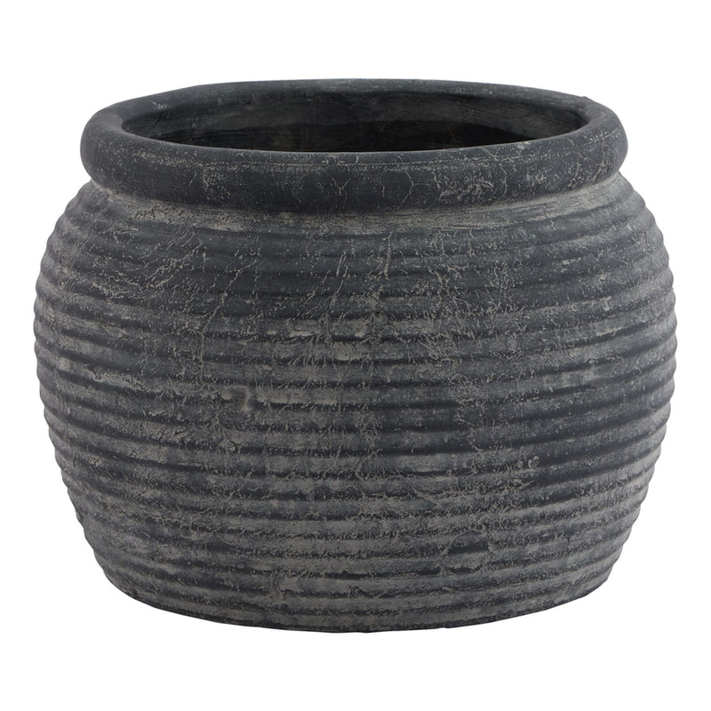 Large Dark Grey Ridged Plant Pot