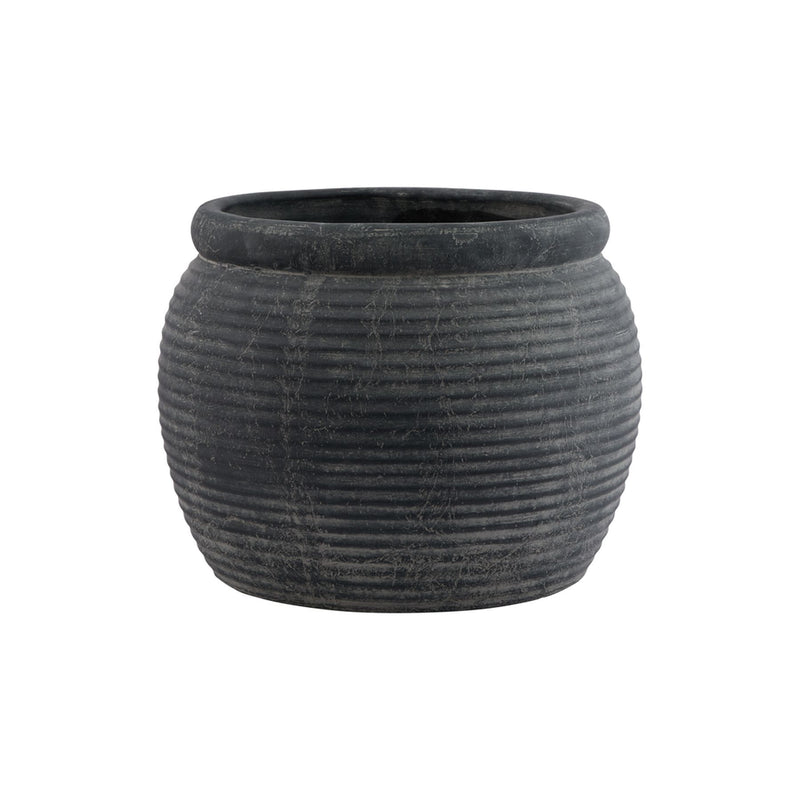 Small Dark Grey Ridged Plant Pot