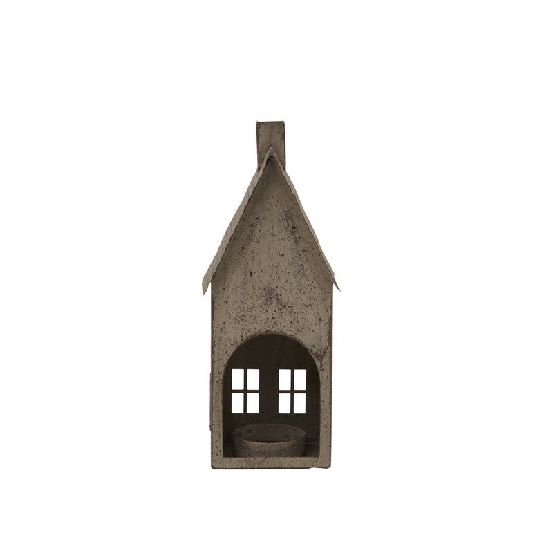 Tall Rustic Metal House Tealight Holder