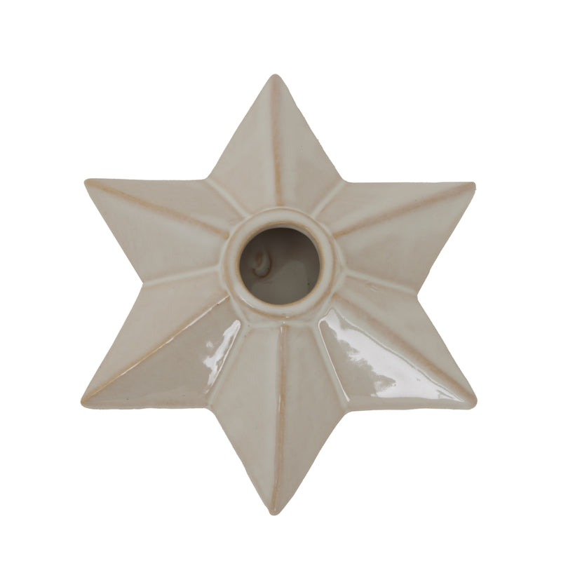 Beige Ceramic Angled Star Candle Holder