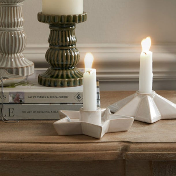 Beige Ceramic Star Candle Holder