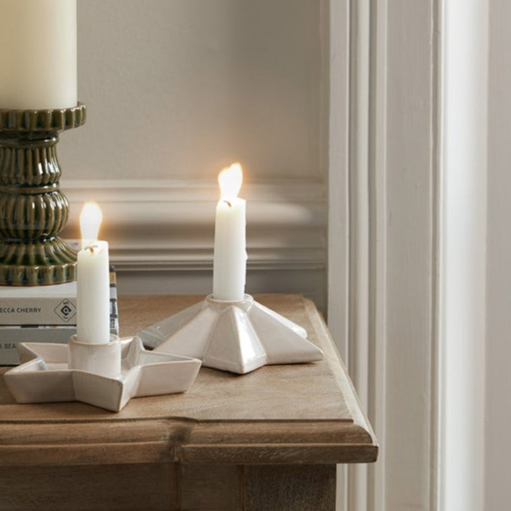 Beige Ceramic Angled Star Candle Holder