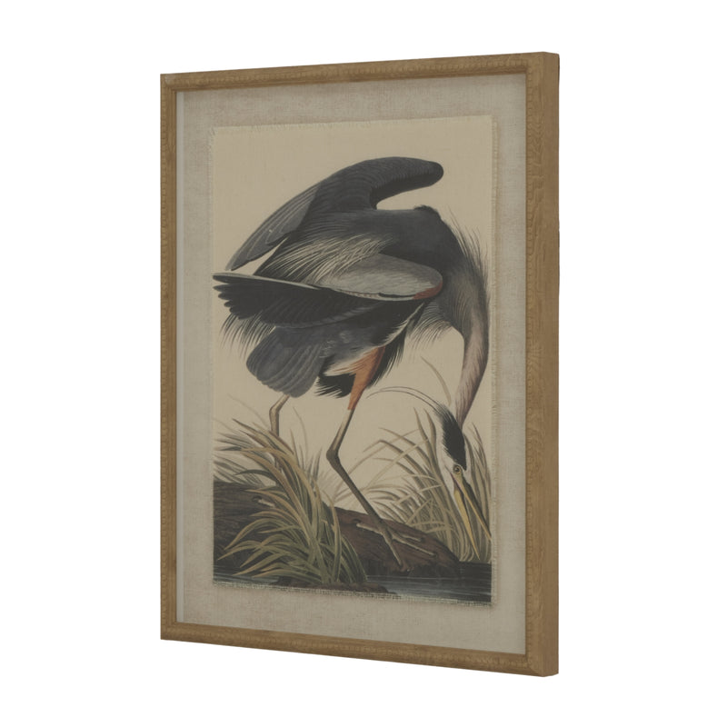 Linen Heron Illustration in Beaded Frame