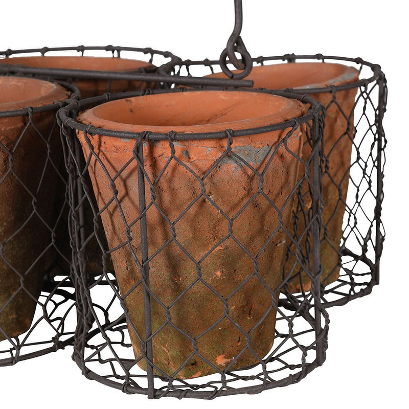 Set of 6 Small Pots in Wire Baskets