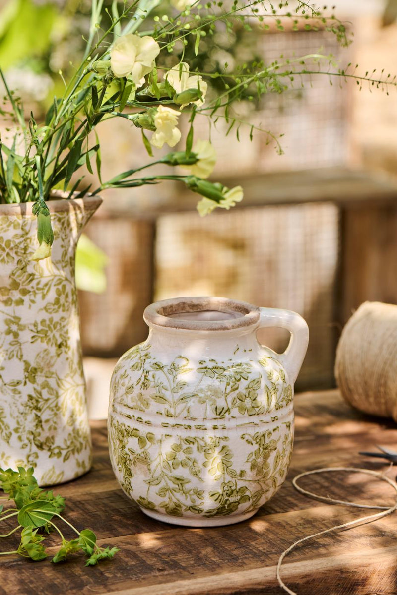 Small Green Blossom Vase with Handle