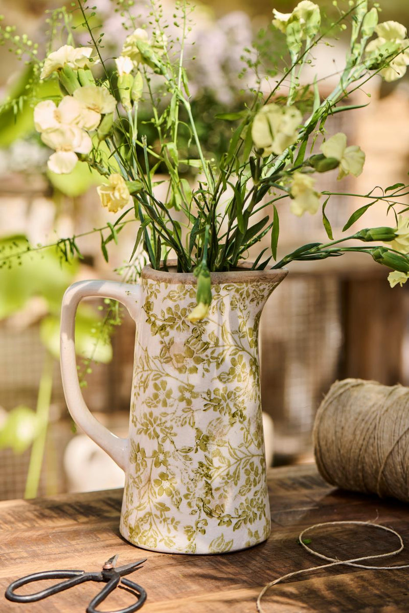 Large Green Blossom Vase with Handle