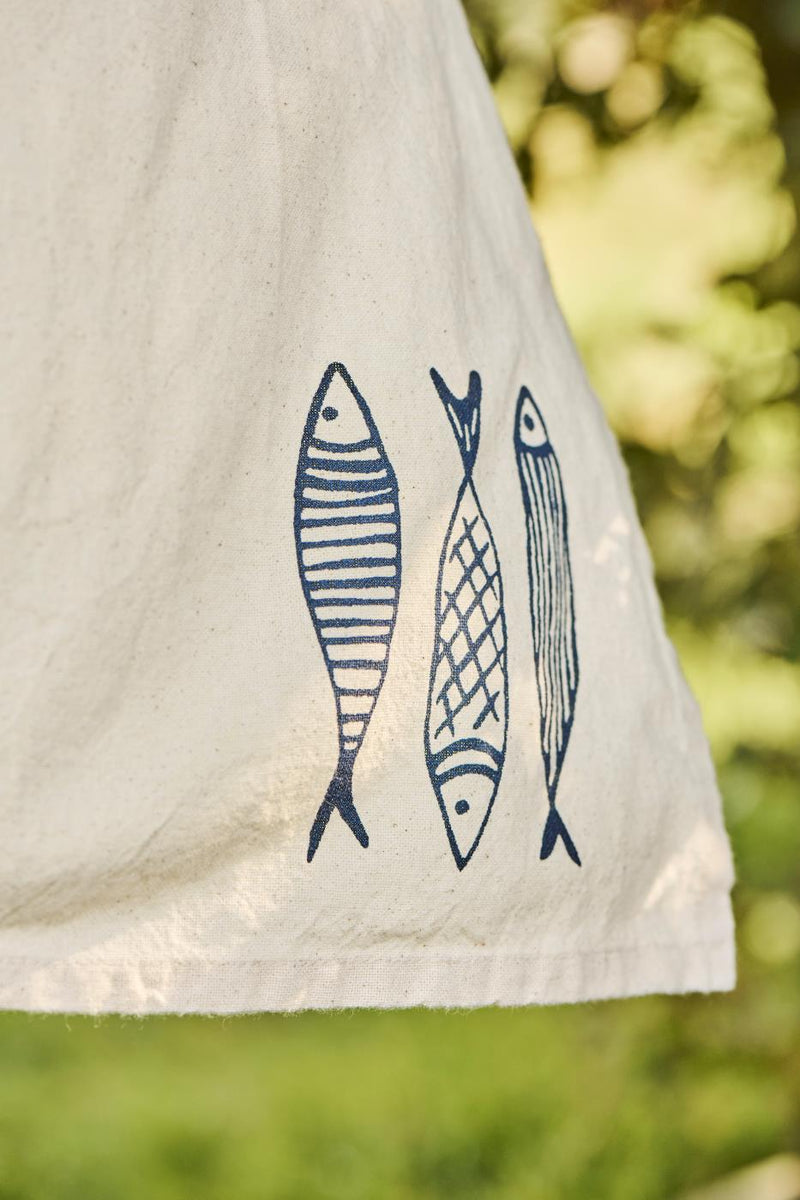 Natural Printed Blue Fish Tea Towel