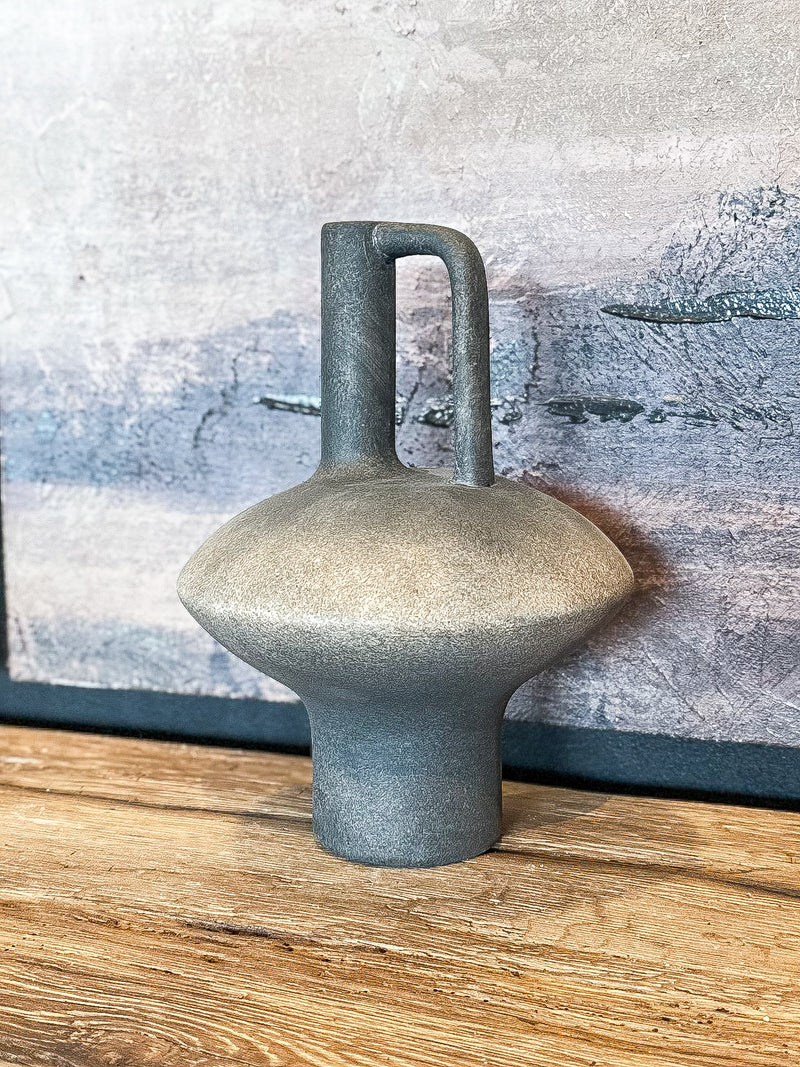 Distressed Black Vase with Handle
