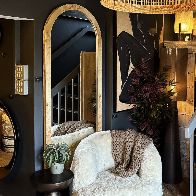 Beige & Brown Burl Arched Mirror