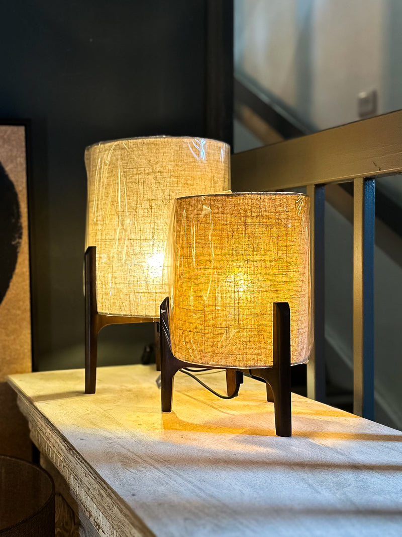 Dark Brown & Linen Table Lamp 33cm
