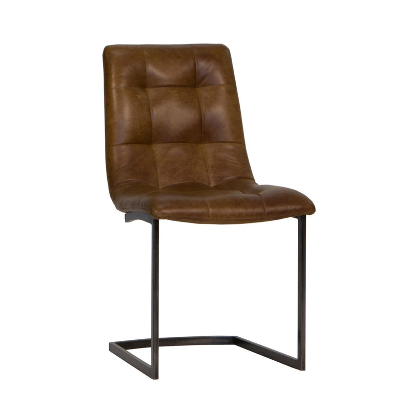 Brown Leather Quilted Dining Chair