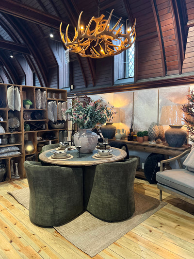 Reclaimed Elm & Zinc Top Round Dining Table