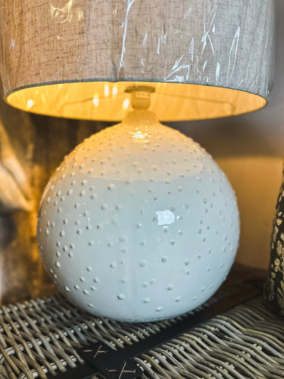 White Textured Table Lamp W/ Linen Shade