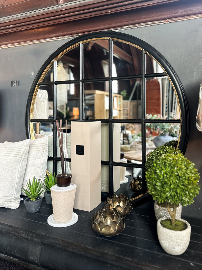 Black Circular Grid Mirror