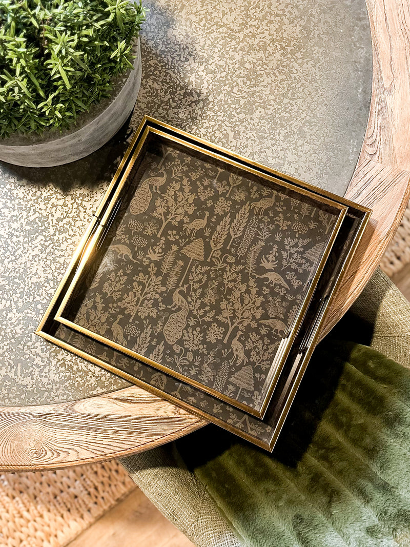 S/2 Olive Classical Garden Pattern Trays
