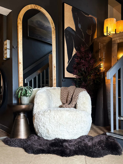 Beige Sheepskin Swivel Chair