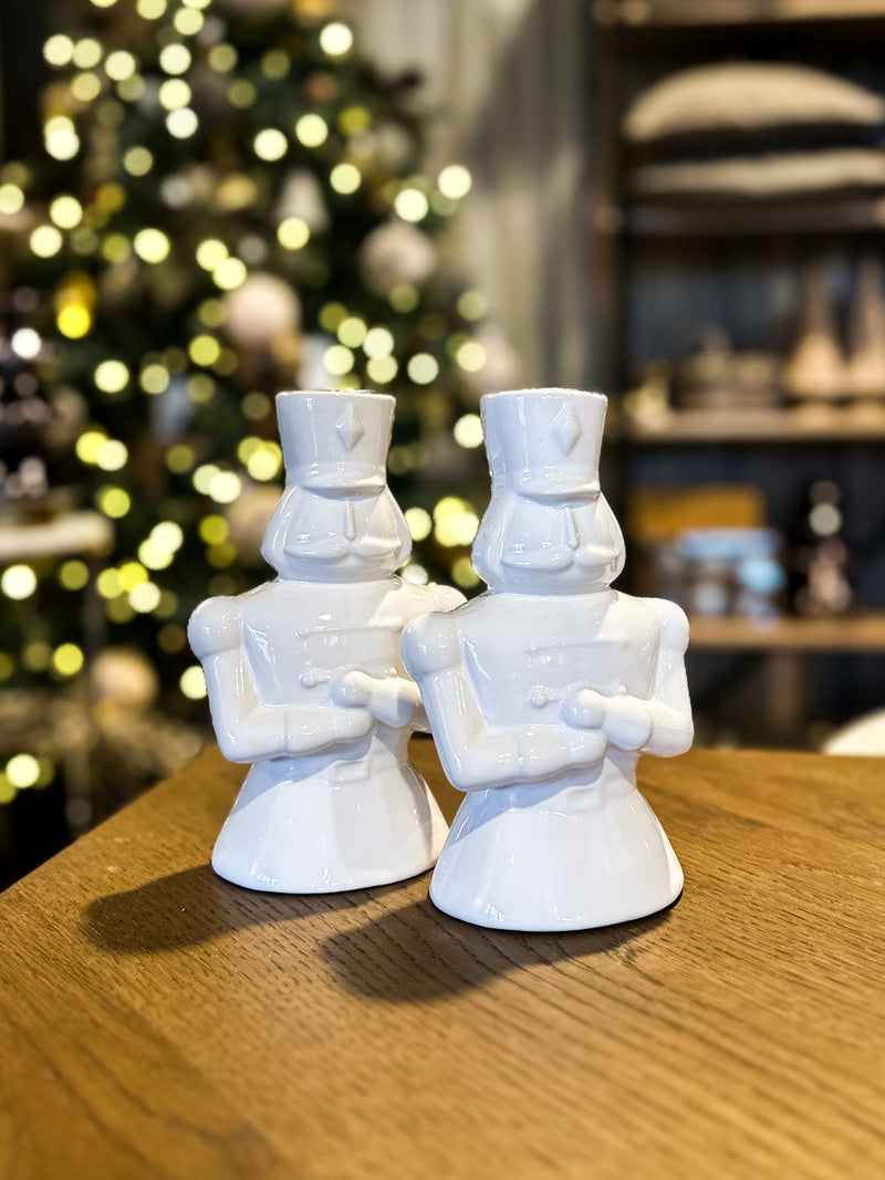 White Glazed Nutcracker Candle Holder