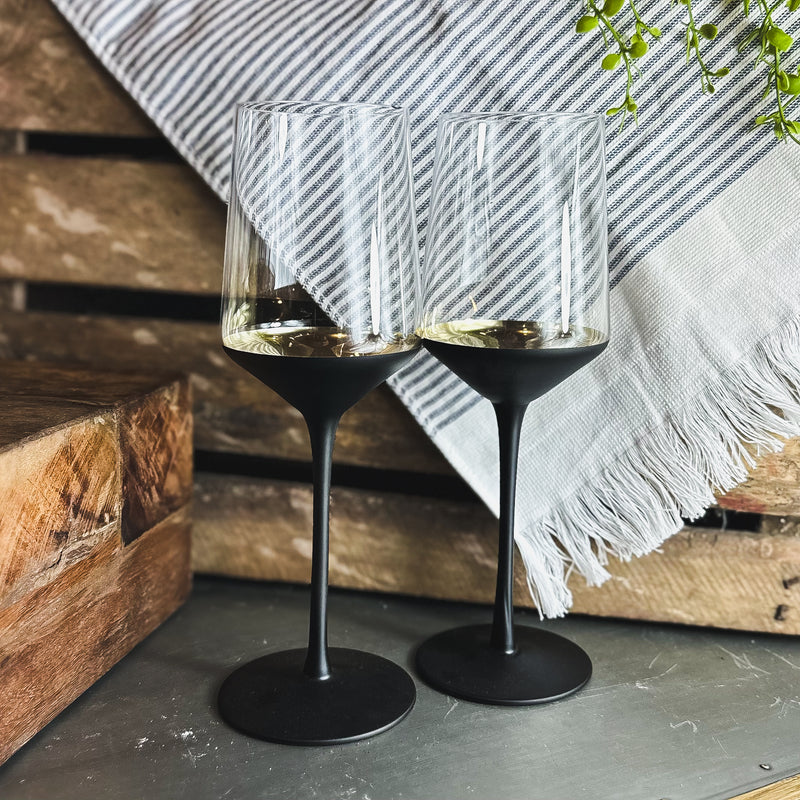 Black Stem White Wine Glass