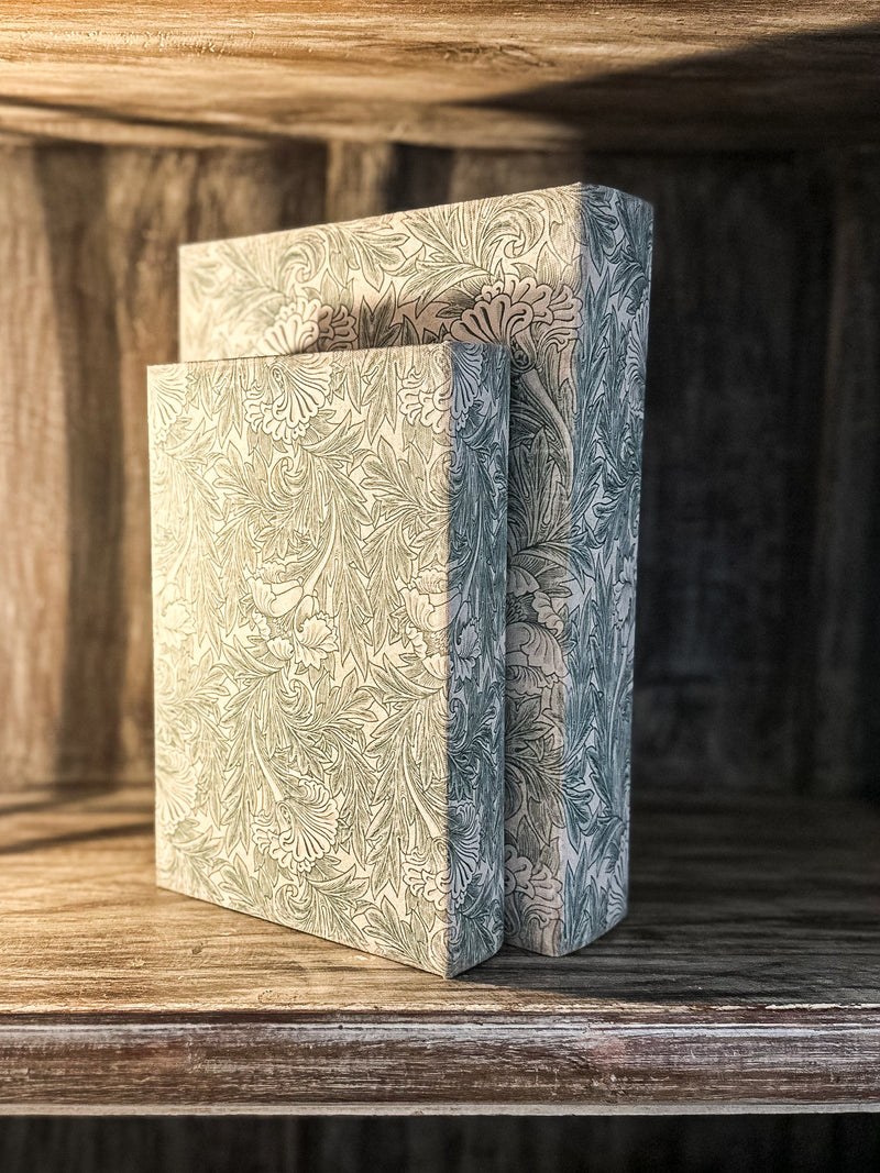 S/2 Green Floral Book Boxes