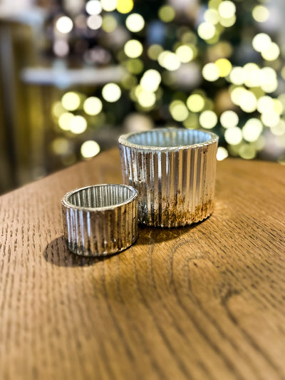 Large Antique Silver Ribbed Votive