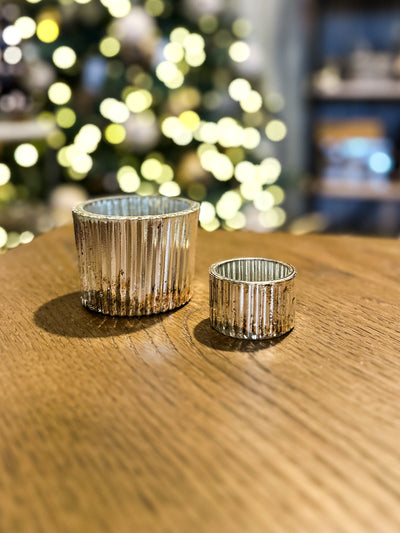 Large Antique Silver Ribbed Votive