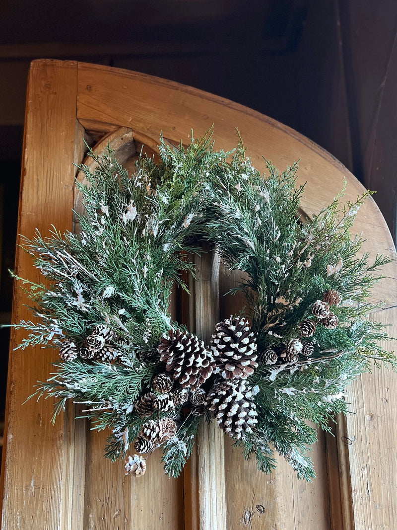 Snow Cedar Pinecone Wreath