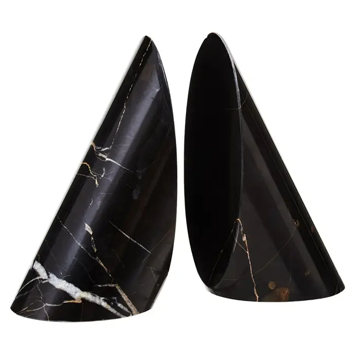 S/2 B&W Striped Marble Bookends