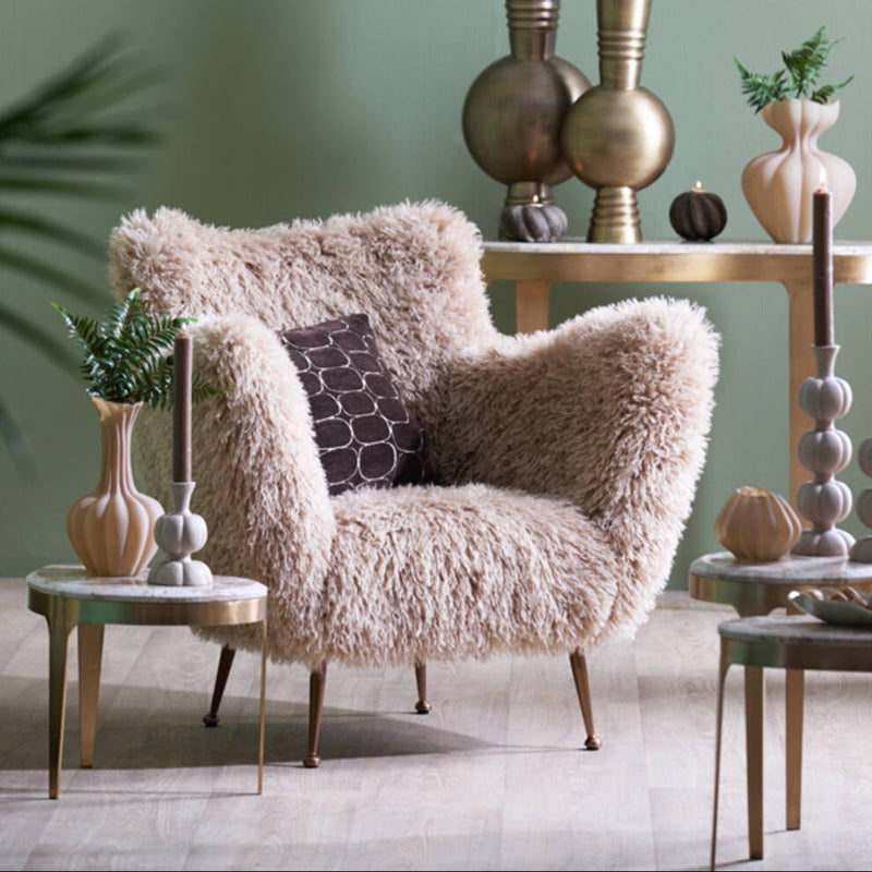 ALYSSA Beige Faux Fur Chair