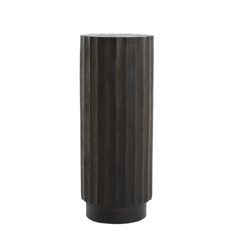 Dark Wood Ribbed Pillar Table