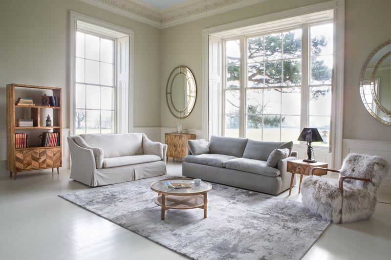 Two Seater Beige Linen Sofa