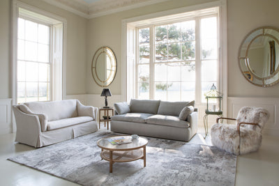 Two Seater Beige Linen Sofa
