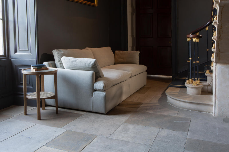 Khaki Linen Two Seater Sofa