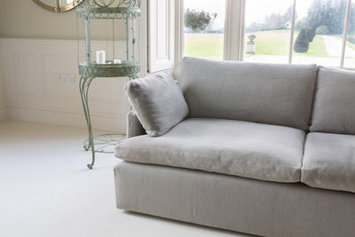 Khaki Linen Two Seater Sofa
