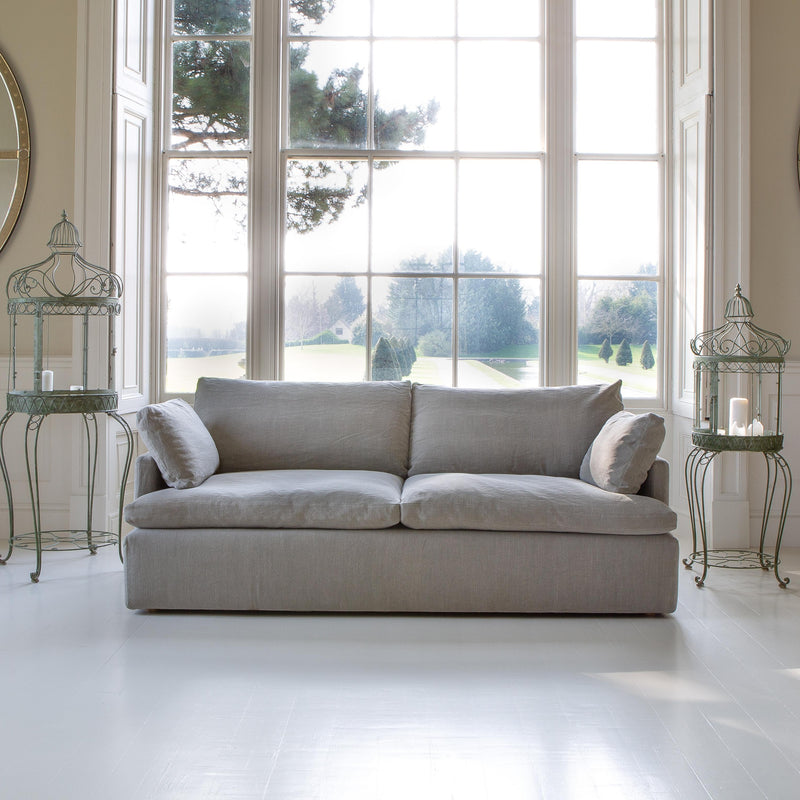 Khaki Linen Two Seater Sofa