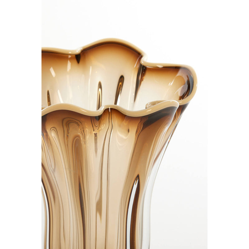 27cm Brown Glass Fluted Vase
