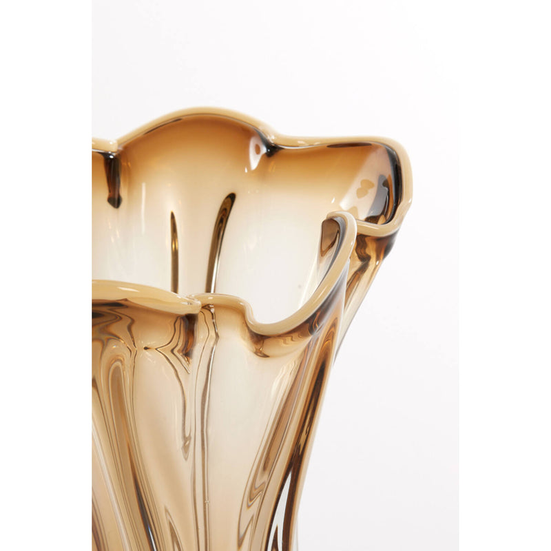 32cm Brown Glass Fluted Vase