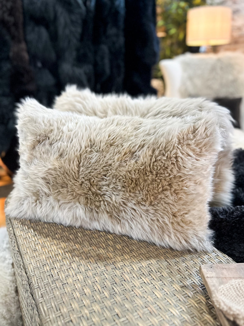Oyster Sheepskin Oblong Cushion 28x56cm