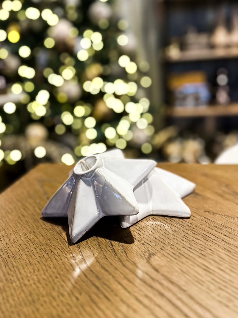 Beige Ceramic Angled Star Candle Holder