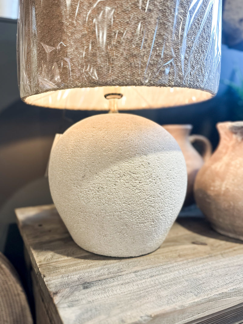 White Stoneware Dimpled Table Lamp W/Shade