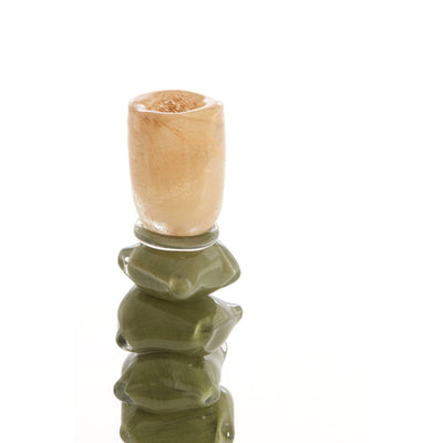 Moss Green & Beige Glass Candlestick